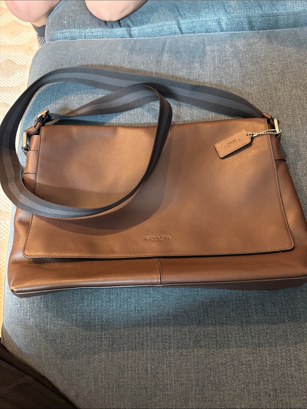 Coach Brown Leather Messenger Bag with Black Strap
